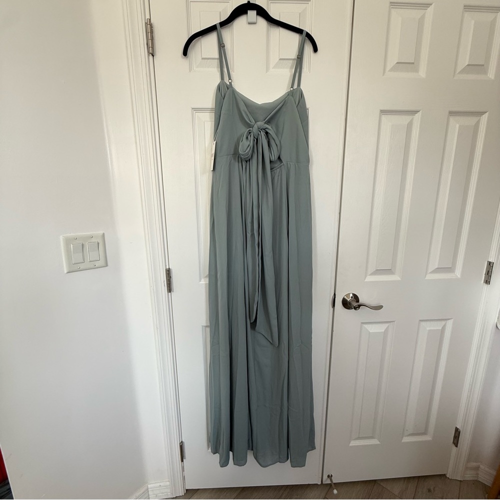 Show Me Your Mumu Lauren Tie Back Sage Green Chiffon Gown Maxi Dress XL NEW - Picture 6 of 14